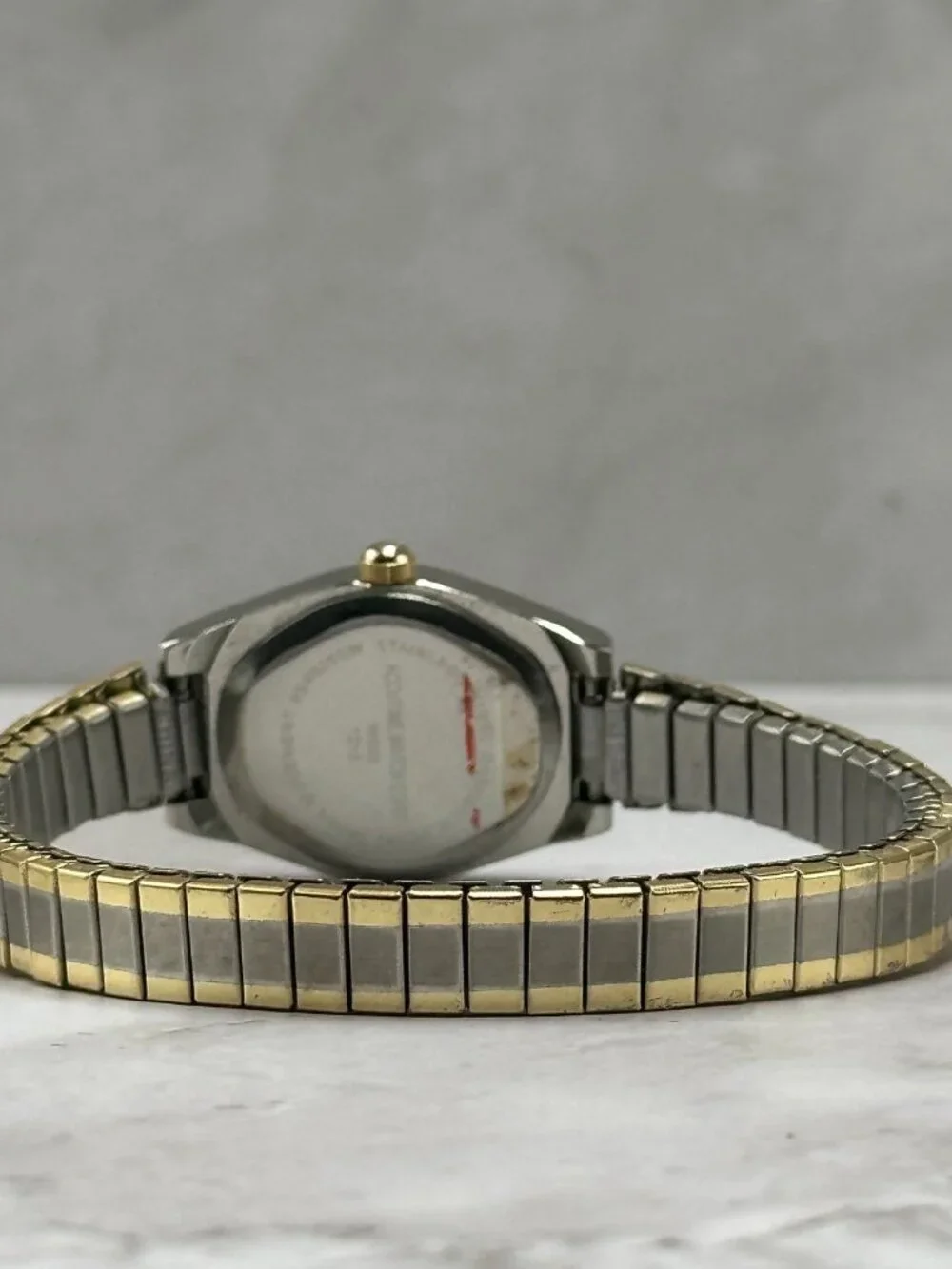 3/$30 Accutime Watch Women Silver Gold Oval Dial Stretch Band Works 6.5